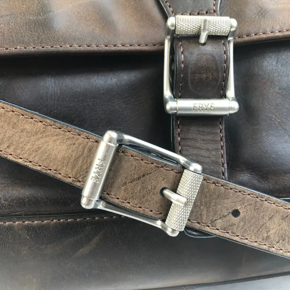 Frye Oliver Two-Handle Briefcase Messenger Bag Brown Leather